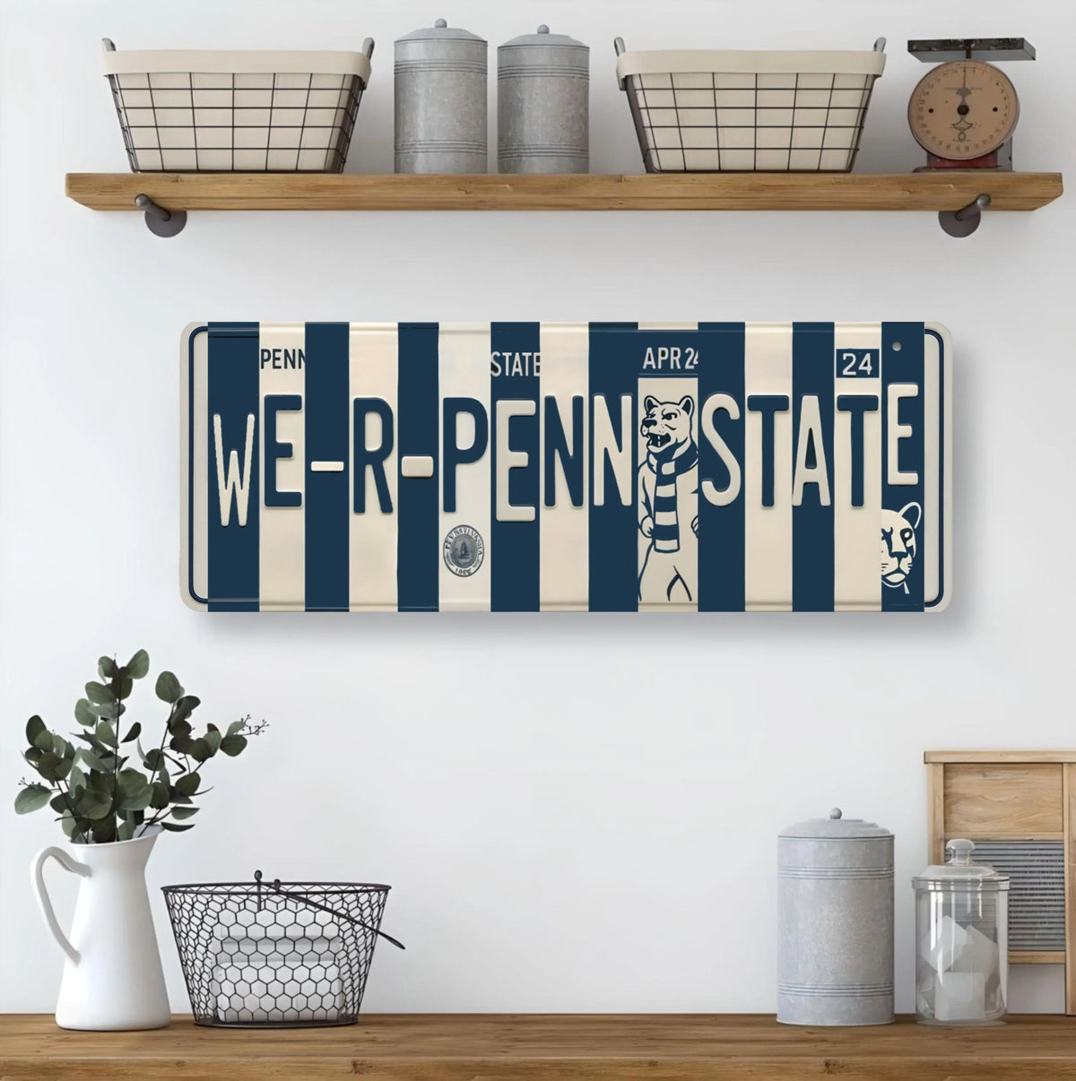 We are Penn State License Plate Sign – Penn State Nittany Lions Metal Wall Art | PSU Nittany Navy & White Dorm, Fan Game Day Decor (16×6)