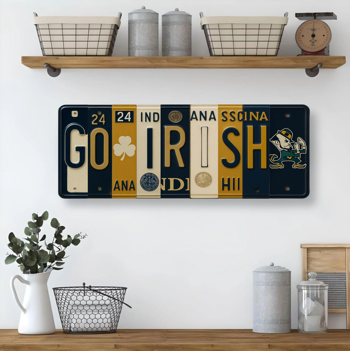 Go Irish License Plate Sign – Notre Dame Fighting Irish Metal Wall Art | Navy and Gold Dorm, Fan Cave & Game Day Decor (16×6)