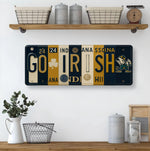 Go Irish License Plate Sign – Notre Dame Fighting Irish Metal Wall Art | Navy and Gold Dorm, Fan Cave & Game Day Decor (16×6)