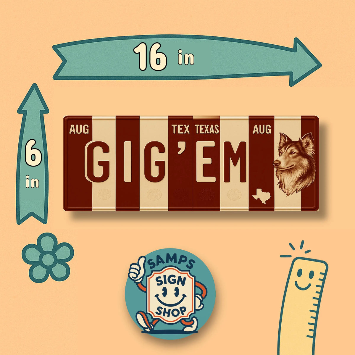 Gig 'Em Texas Aggies Aluminum Sign, Aggie Man Cave Decor (16x6)