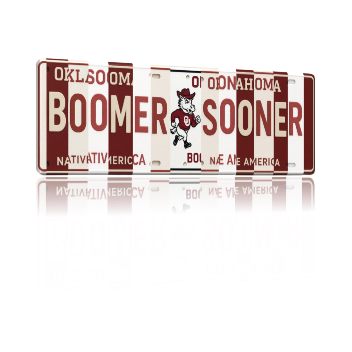 Boomer Sooner License Plate Sign – Oklahoma Sooners Metal Wall Art | Crimson & Cream Fan Cave, Dorm Decor and Game Day Gift (16×6)