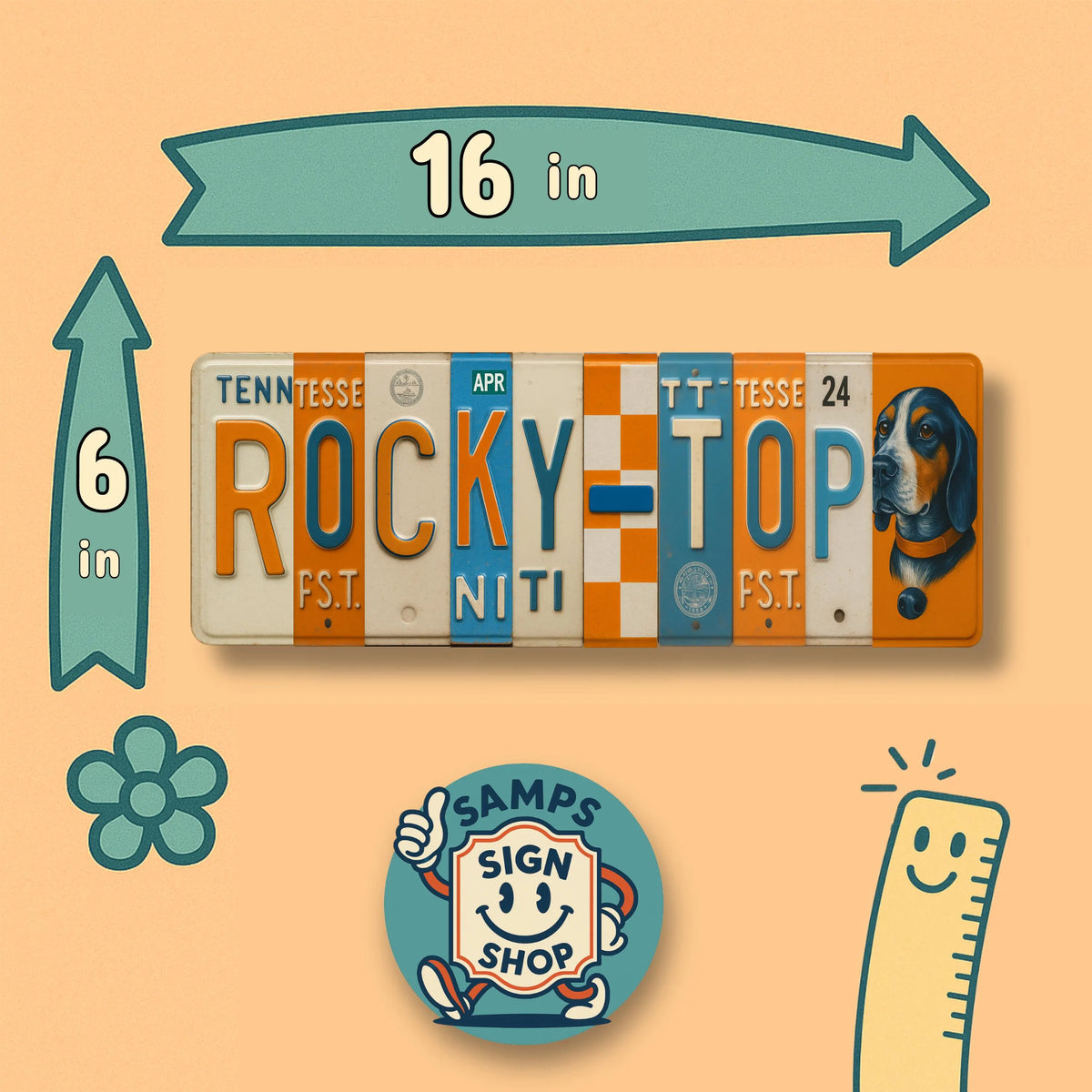 Rocky Top License Plate Sign – Tennessee Volunteers Metal Wall Art | UTK, Big Orange & White Dorm, Fan Cave and Game Day Decor (16×6)