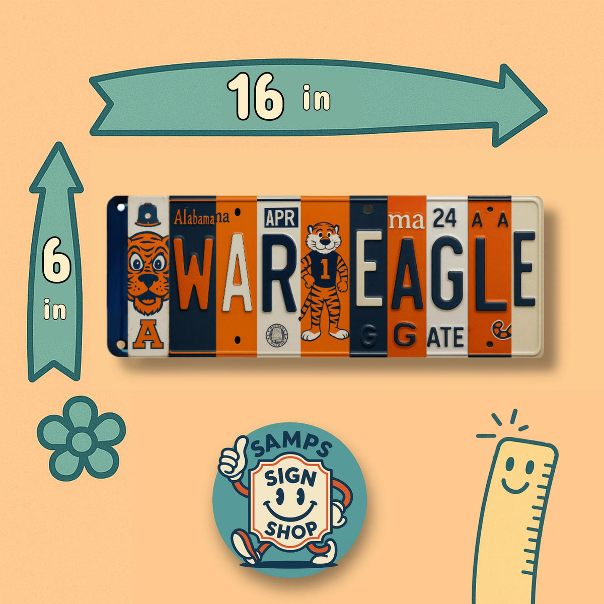 War Eagle License Plate Sign – Auburn Tigers Metal Wall Art | Orange and Navy Fan Cave, Dorm & Game Day Decor (16×6)