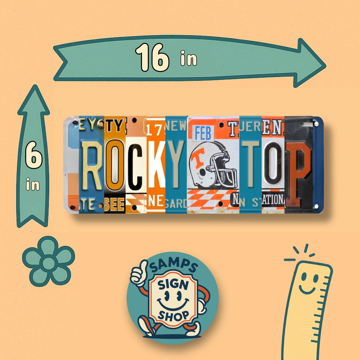 Rocky Top License Plate Sign – Tennessee Volunteers Metal Wall Art | UTK Dorm & Fan Cave Decor Gift 16×6