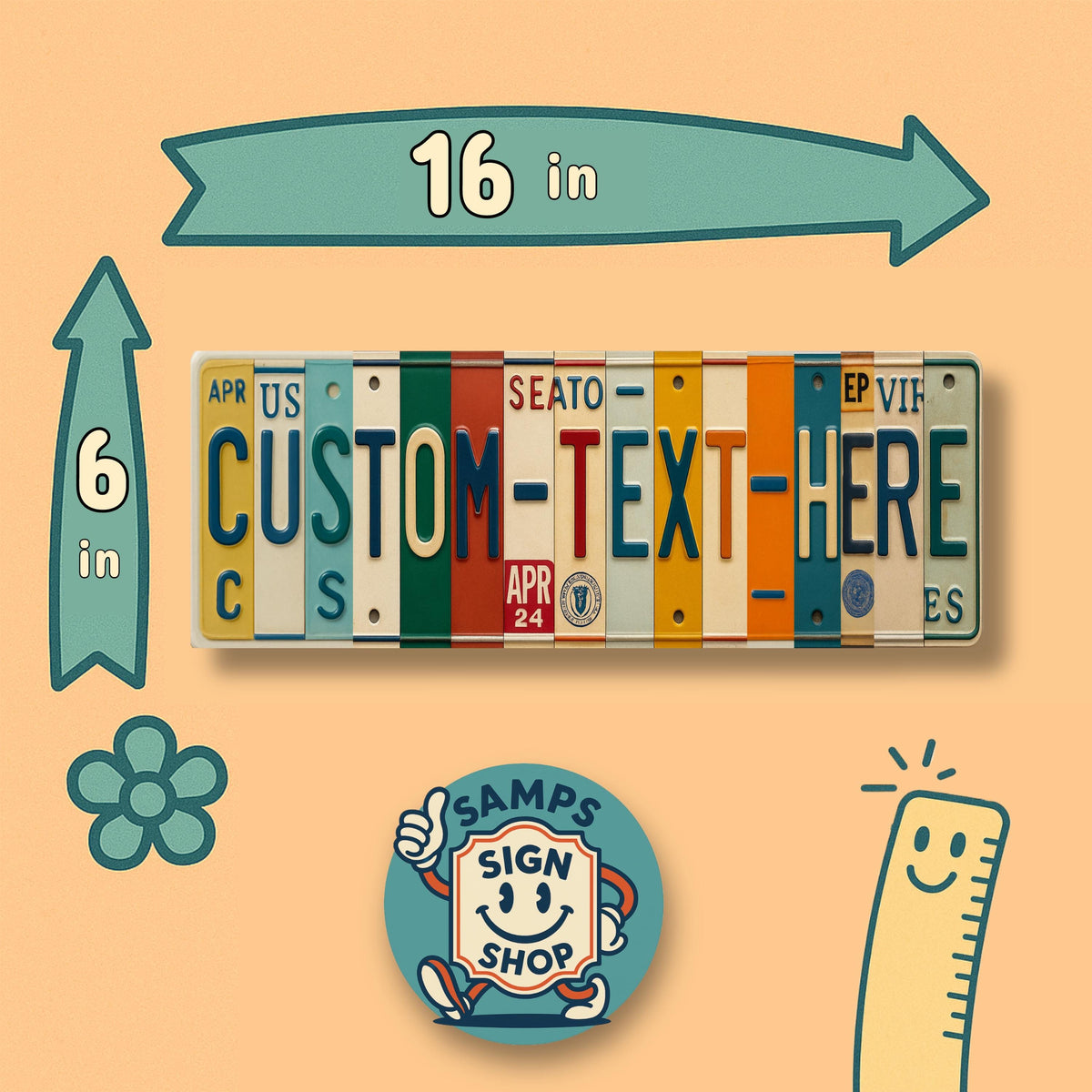Custom License Plate Sign, Personalized Name Wall Art, 16x6 Metal Decor