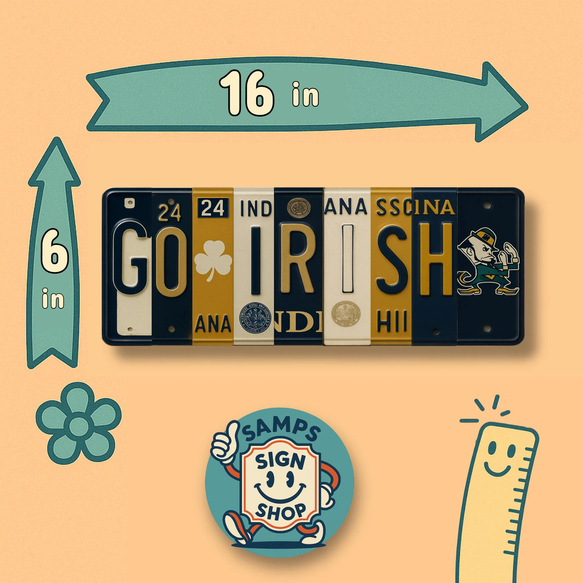 Go Irish License Plate Sign – Notre Dame Fighting Irish Metal Wall Art | Navy and Gold Dorm, Fan Cave & Game Day Decor (16×6)