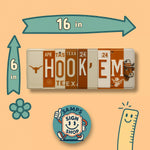 Hook ’Em License Plate Sign – Texas Longhorns Metal Wall Art | Burnt Orange & White Fan Cave, Dorm and Game Day Decor (16×6)