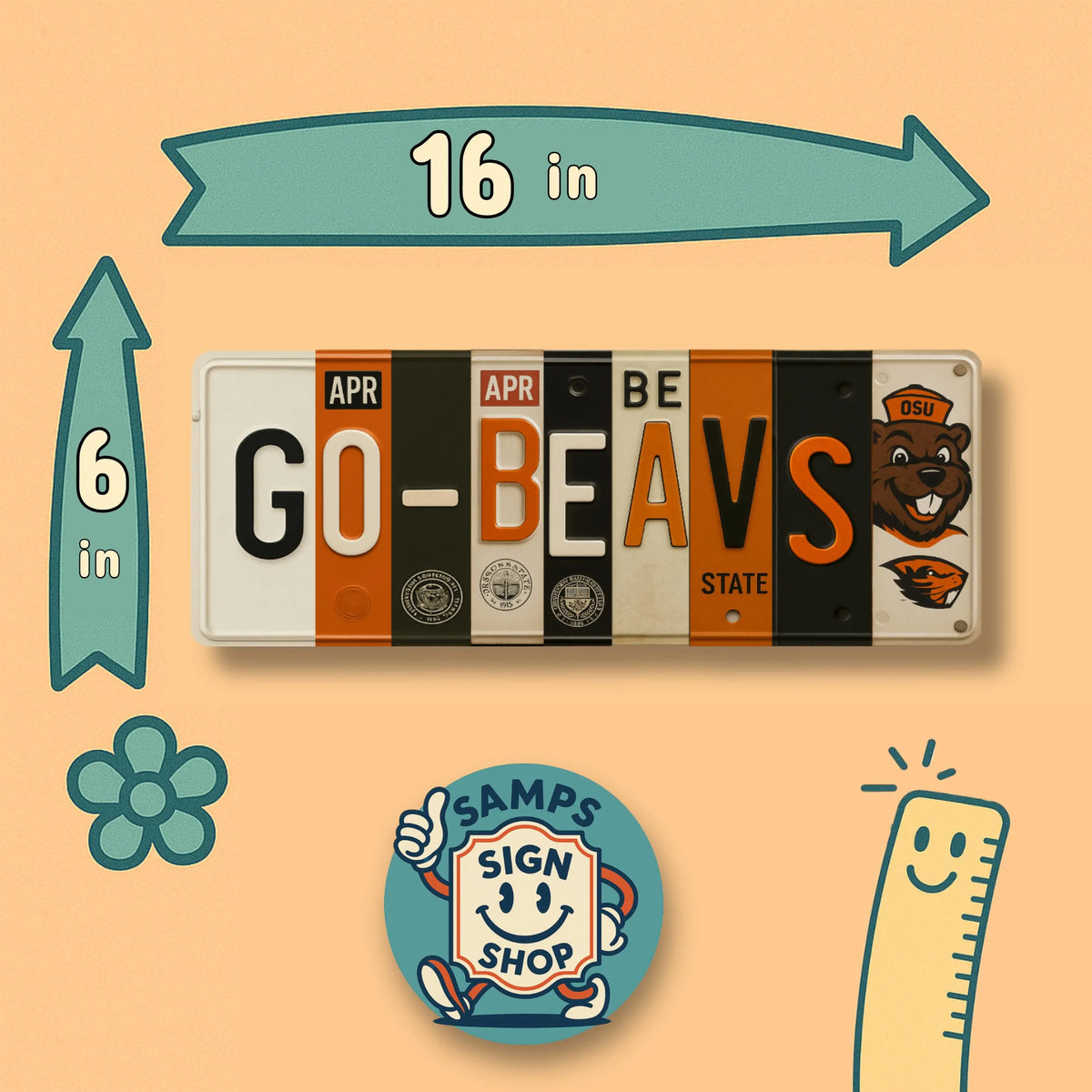 Go-Beavs License Plate Sign – Oregon State Beavers Metal Wall Art | OSU, Orange & Black Fan Cave, Dorm and Tailgate Decor (16×6)