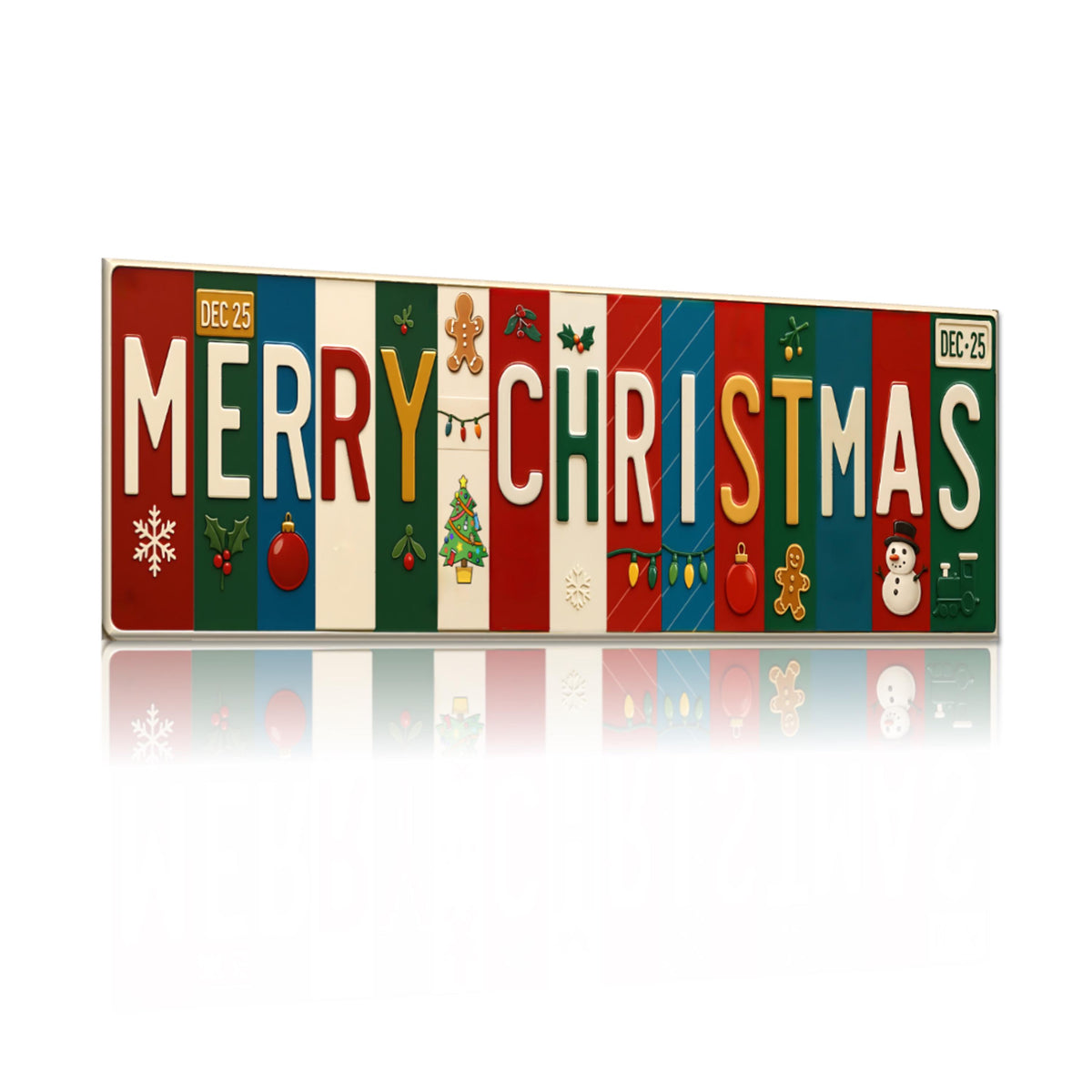 Merry Christmas Metal Sign – Holiday Decor, 16x6 License Plate Style Wall Art, Printed Aluminum with Pre-Drilled Holes, Farmhouse Christmas