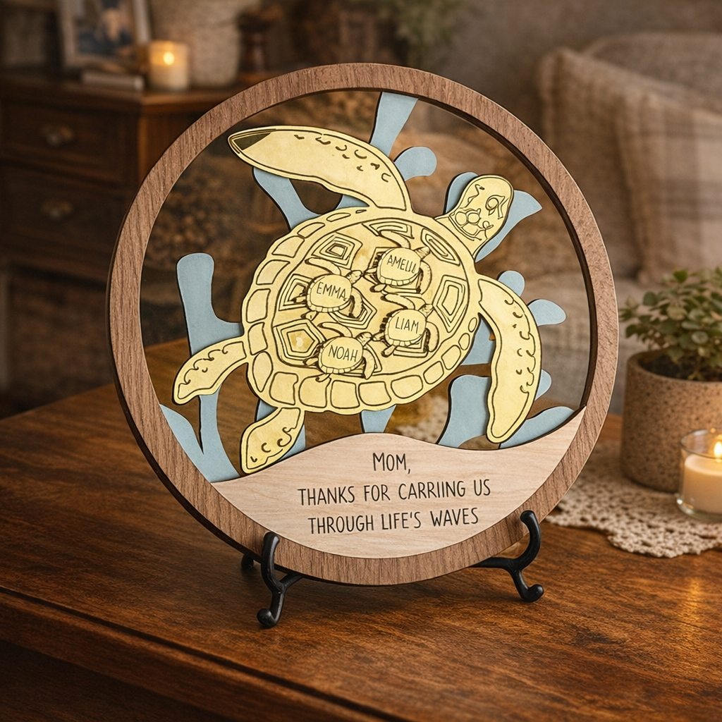 Sea Turtle Round Wood Sign Gift for Mom