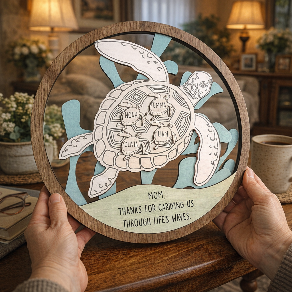 Sea Turtle Round Wood Sign Gift for Mom
