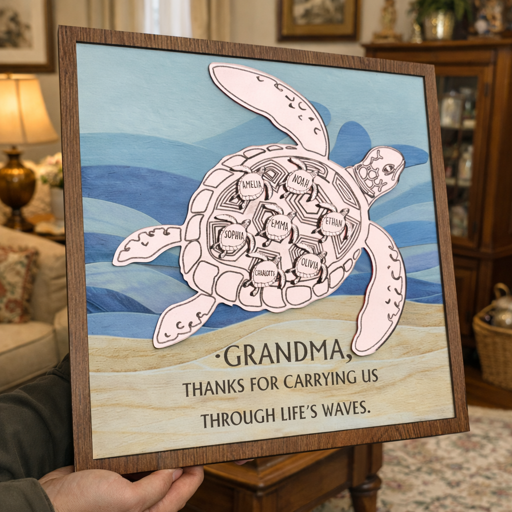 Sea Turtle Wood Sign in Silver Gift for Grandma