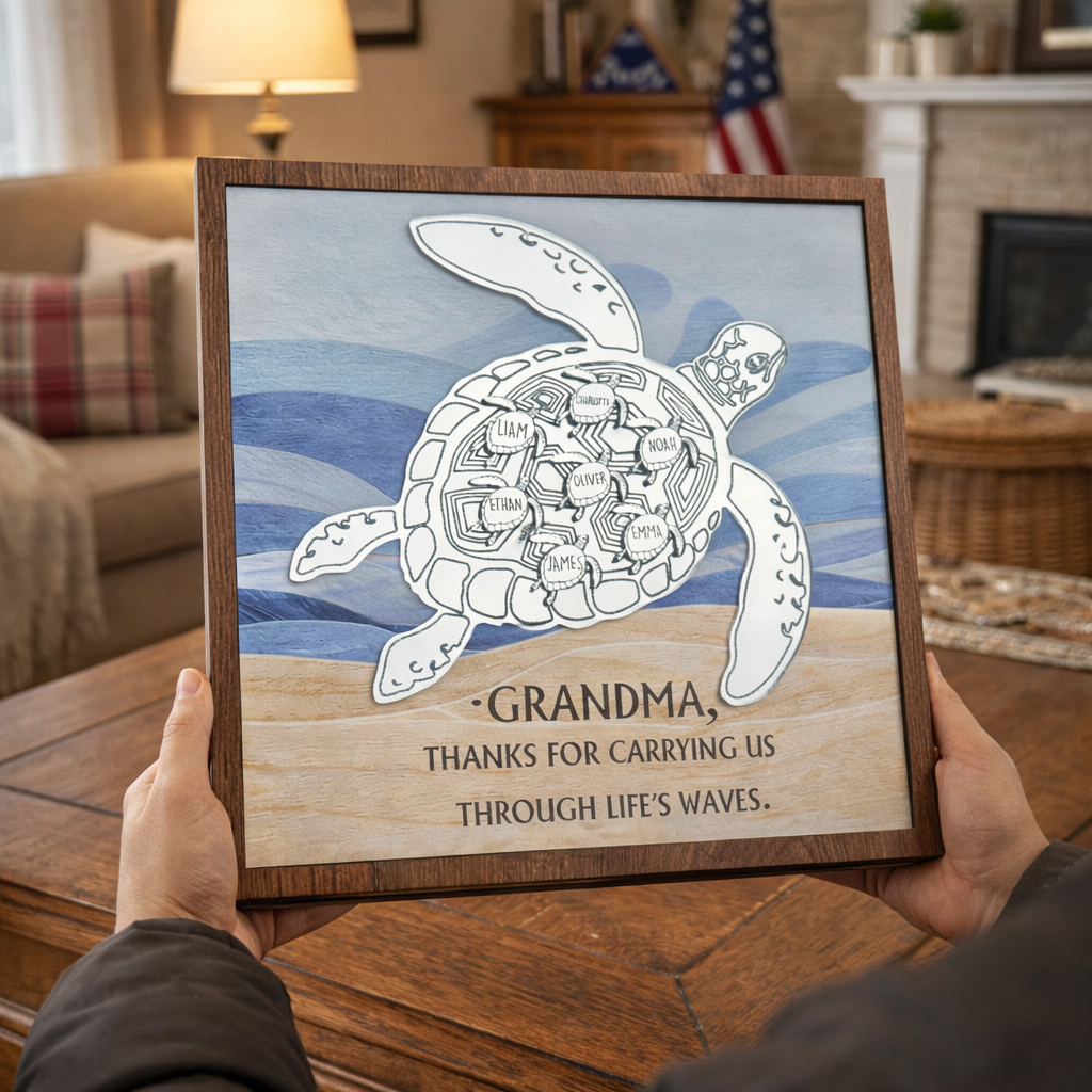 Sea Turtle Wood Sign in Silver Gift for Grandma