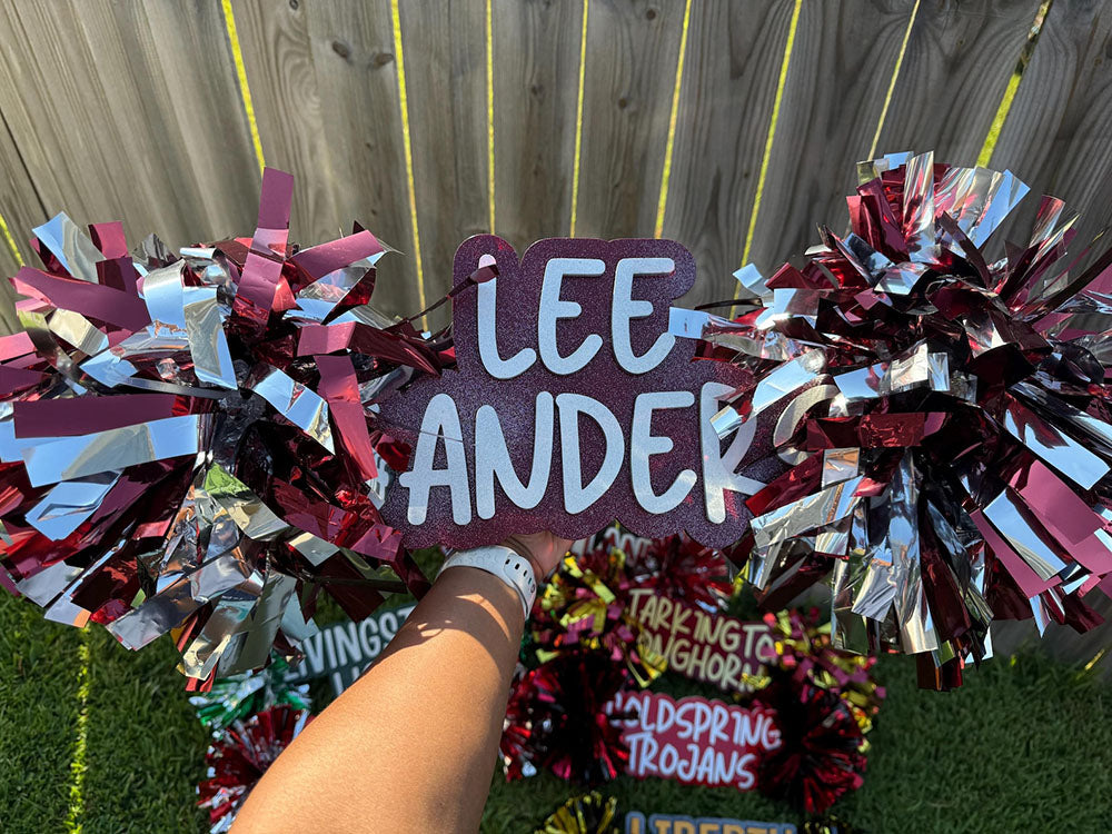 Personalized Cheer Stick with Poms: Game Day Spirit Sign