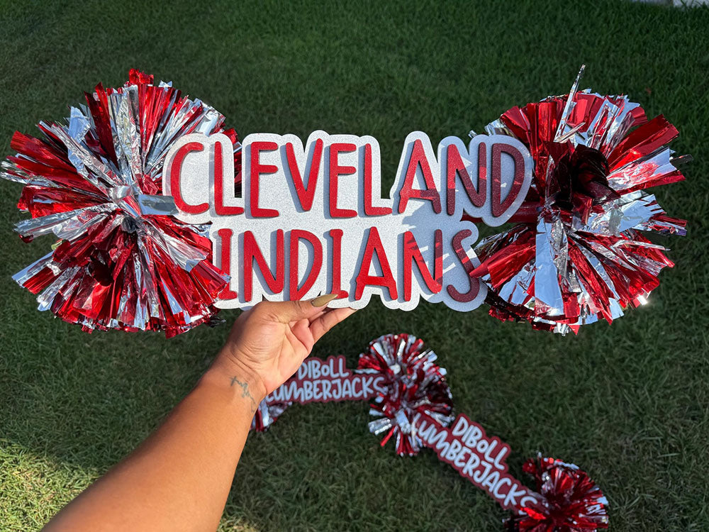 Personalized Cheer Stick with Poms: Game Day Spirit Sign