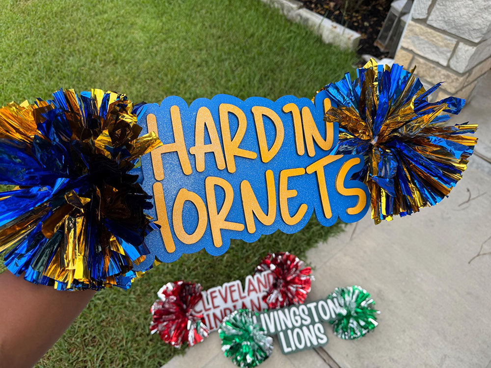Personalized Cheer Stick with Poms: Game Day Spirit Sign