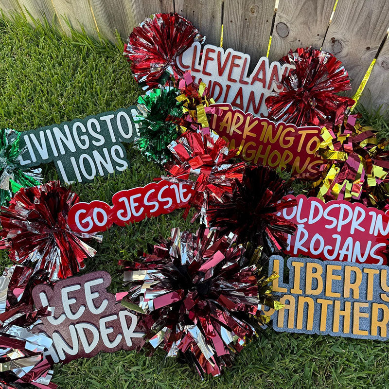 Personalized Cheer Stick with Poms: Game Day Spirit Sign