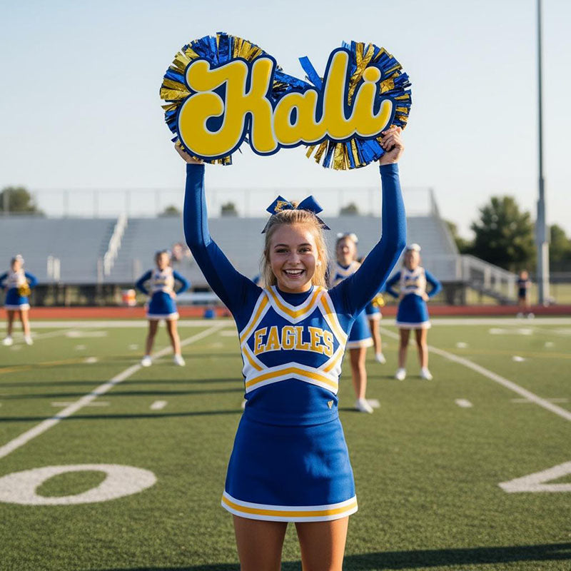 Custom Team Cheer Sign: Personalized Name, Pom Poms, Game Day
