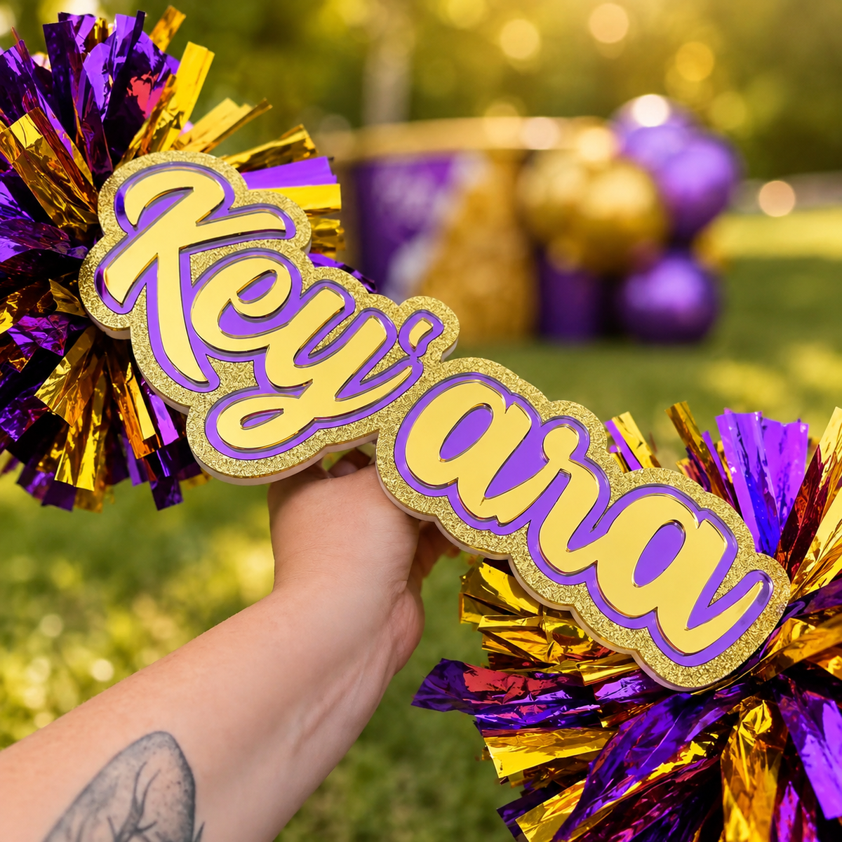 Custom Cheer Stick Sign With Pom Poms Personalized School Spirit Accessory